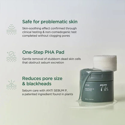 Almohadillas tónicas hidratantes y exfoliantes Heartleaf 77% Clear Pad 