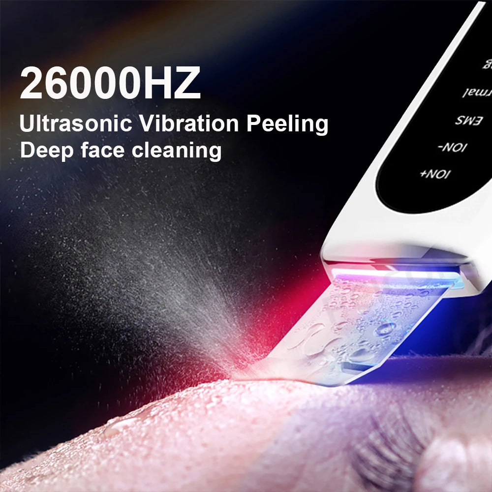 Appareil de Nettoyage Visage Ultrasonique – 5 Modes, LED Rouge & Bleue, Exfoliation et Lifting