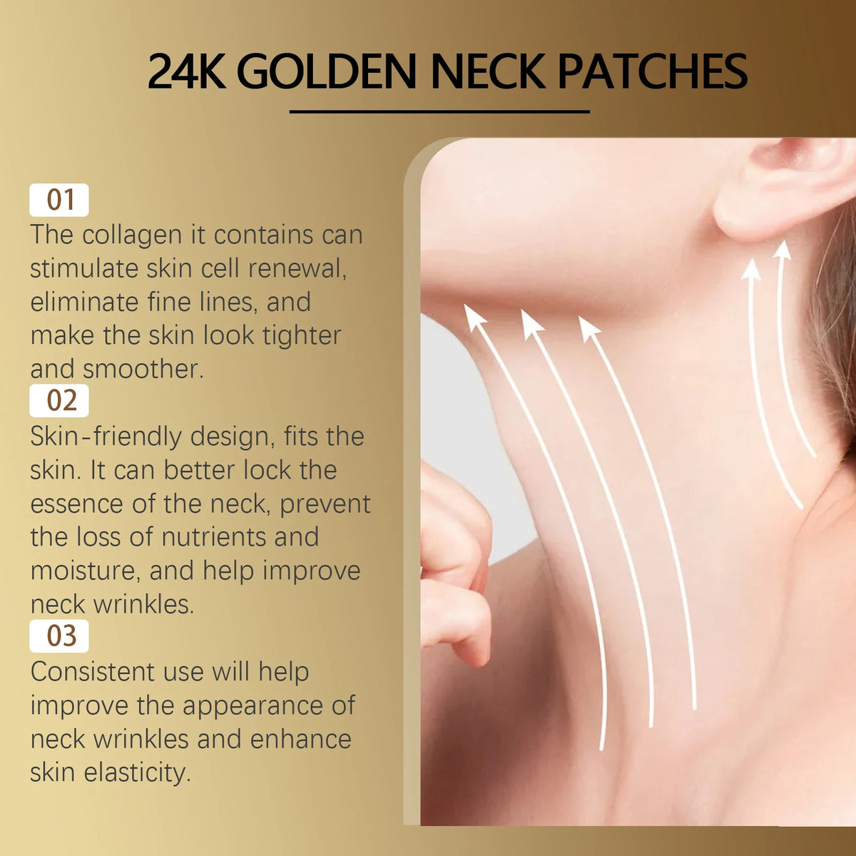 24K Gold Collagen Neck Patch | Patchs Cou Raffermissants Or et Rétinol