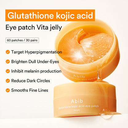 Abib Glutathione Kojic Acid Eye Patch Vita Jelly – Parches de ojos luminosidad con glutatión 90 g (60 parches)