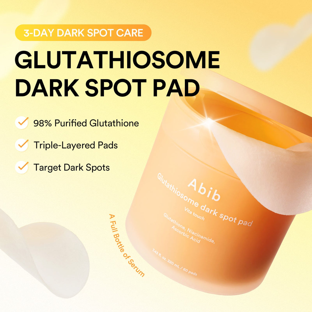 Abib Glutathiosome Dark Spot Pad Vita Touch – Brightening facial toner pads 250 ml (70 pads)