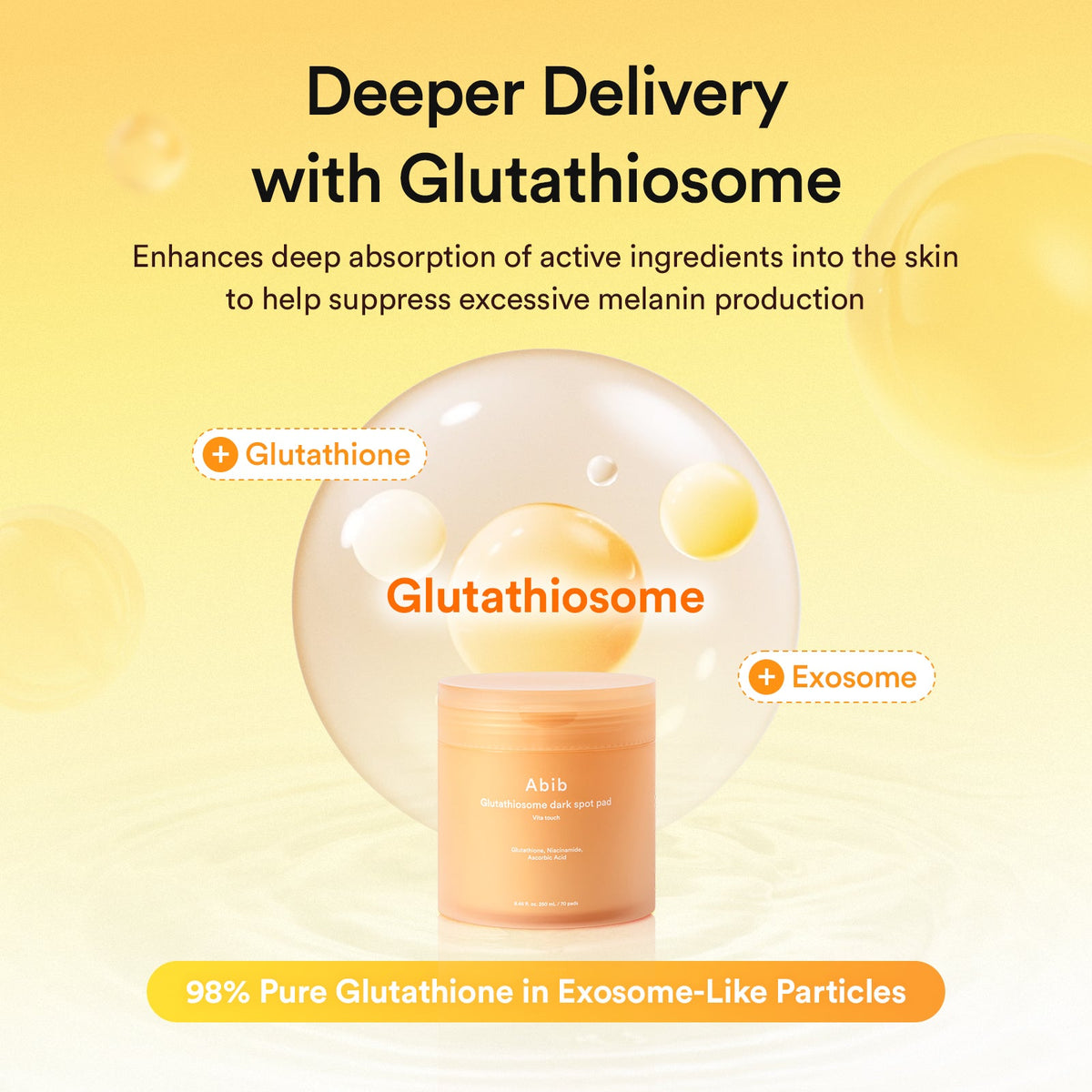 Abib Glutathiosome Dark Spot Pad Vita Touch – Brightening facial toner pads 250 ml (70 pads)