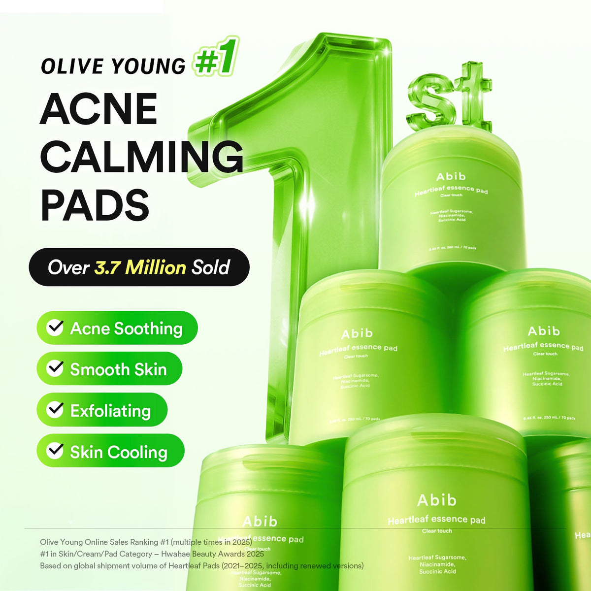 Abib Heartleaf Essence Pad Clear Touch – Pads visage au heartleaf 250 ml (70 pads)