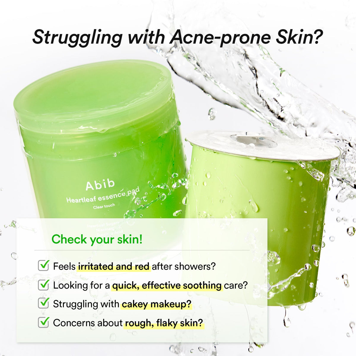 Abib Heartleaf Essence Pad Clear Touch – Pads visage au heartleaf 250 ml (70 pads)