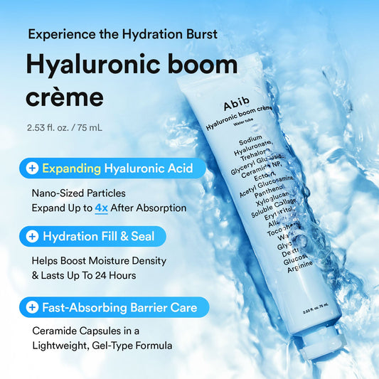 Abib Hyaluronic Boom Crème Water Tube – Gel-crème hydratant à l’acide hyaluronique 75 ml